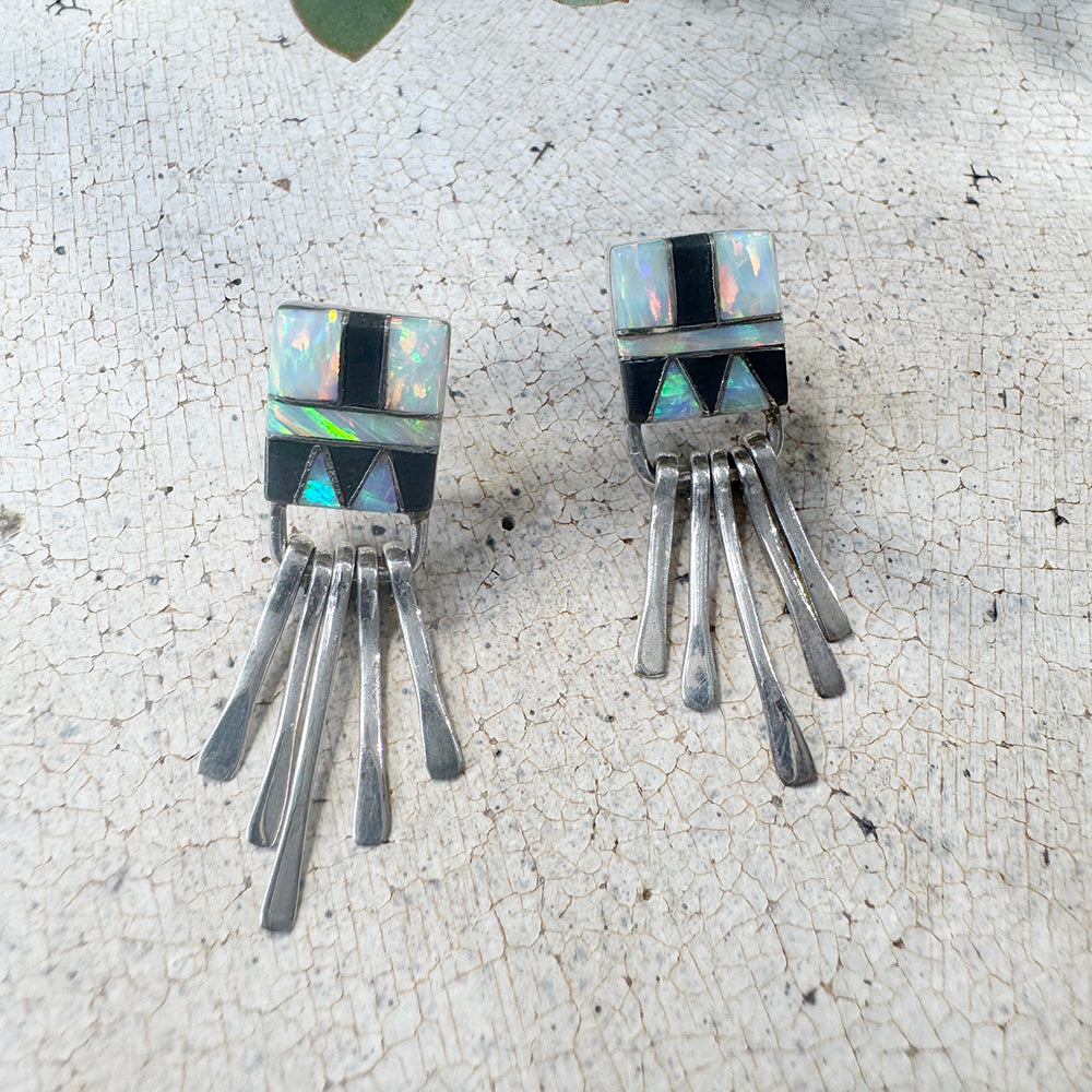 Vintage Navajo Inlay Fringe Earring