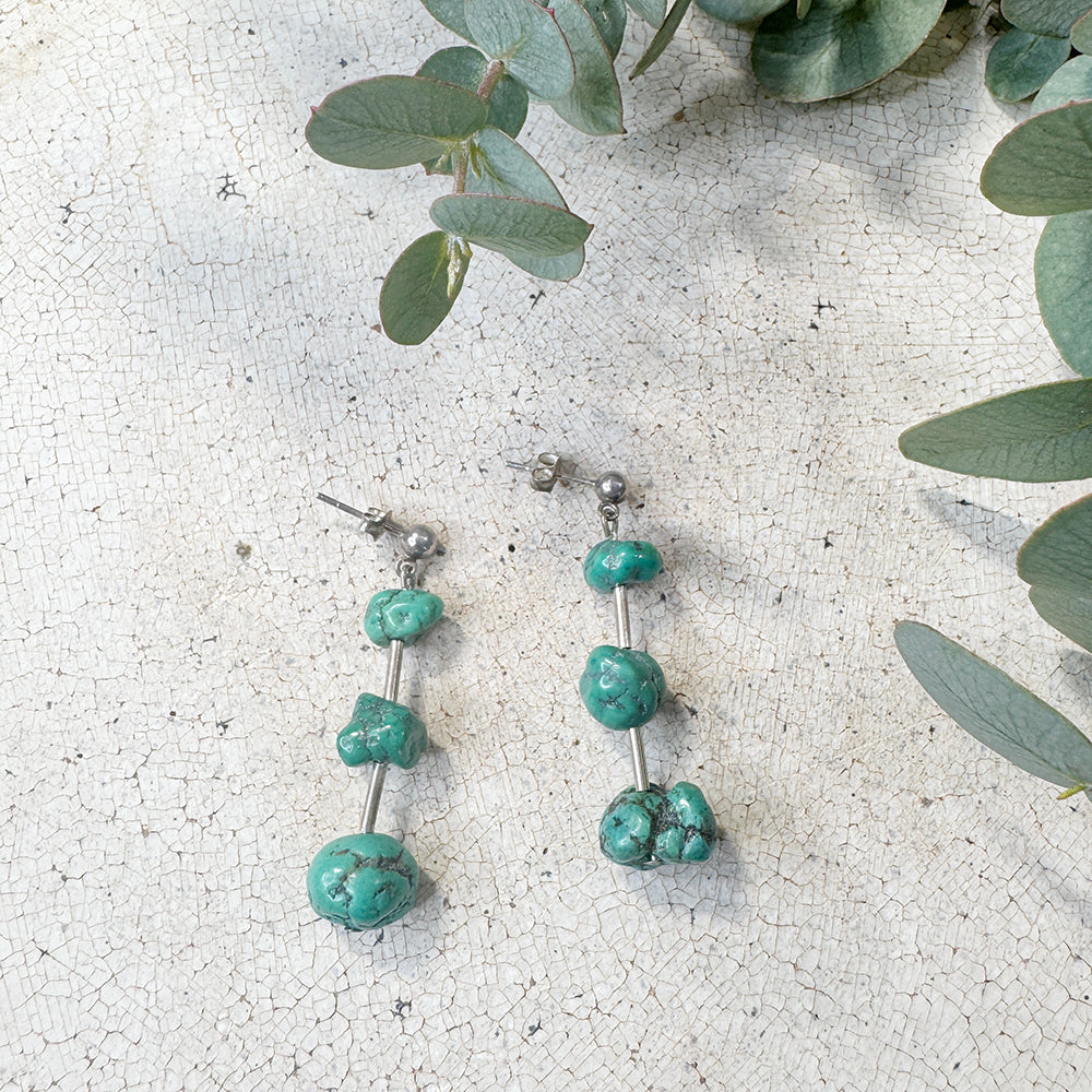 Vintage Natural Turquoise Stone Bead Earrings