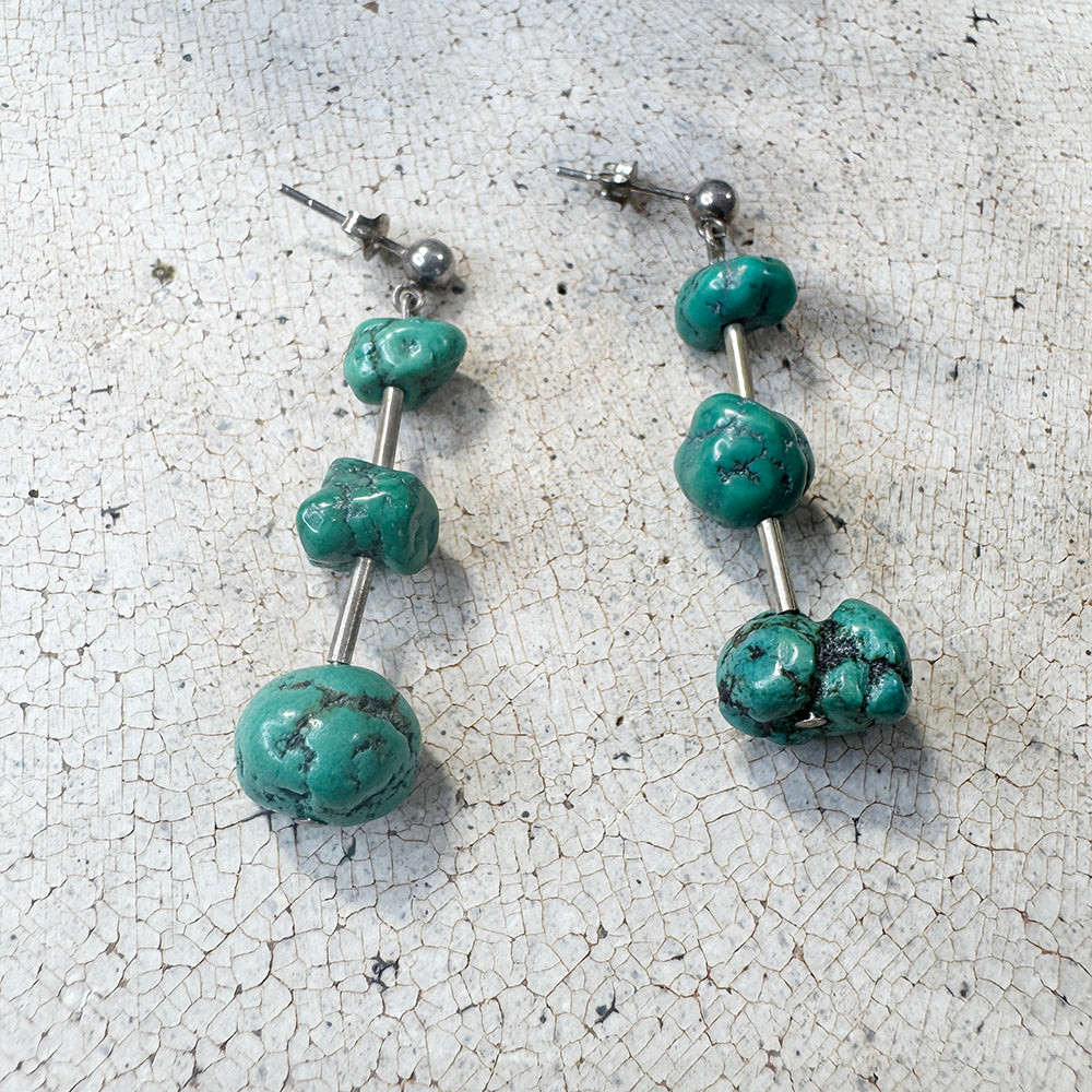 Vintage Natural Turquoise Stone Bead Earrings