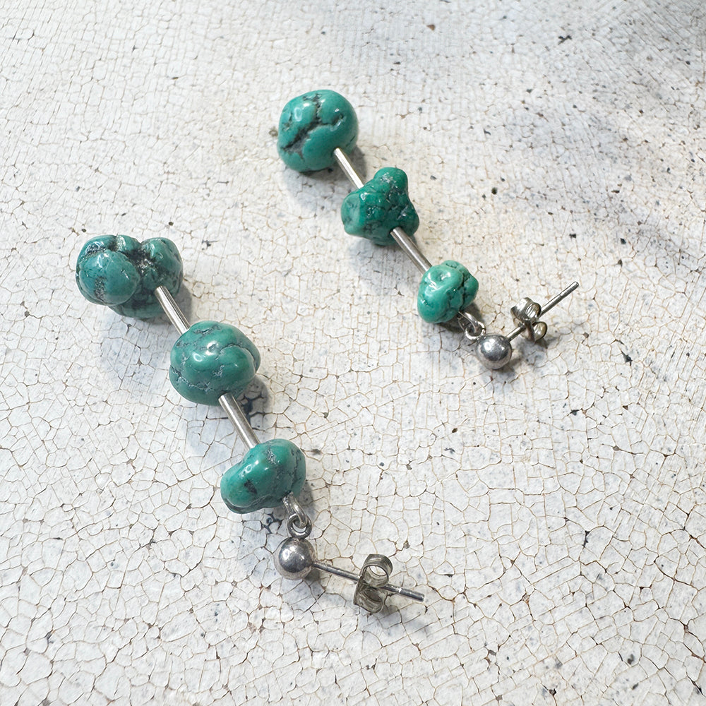 Vintage Natural Turquoise Stone Bead Earrings