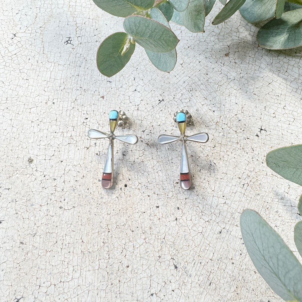 Zuni Multi Stone Cross Earring