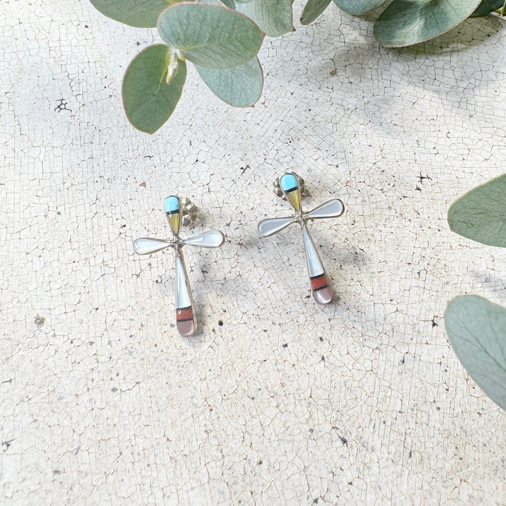 Zuni Multi Stone Cross Earring