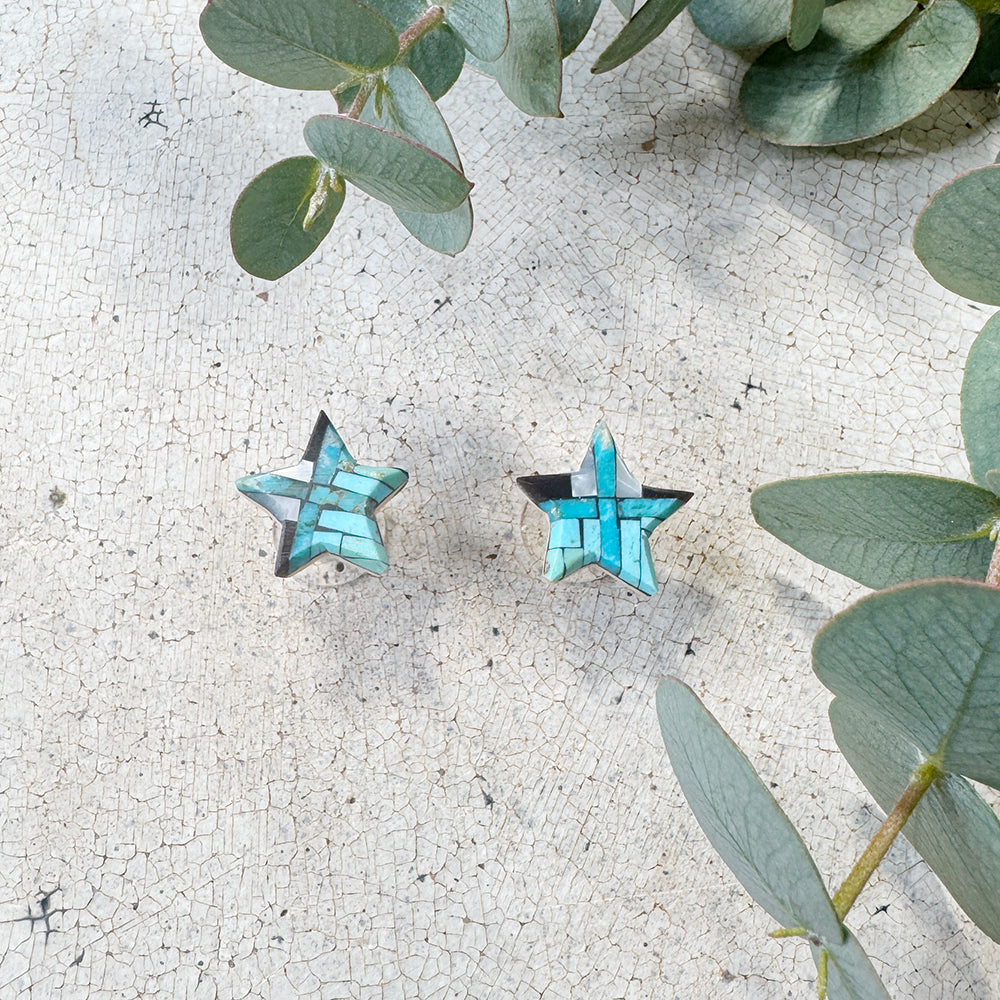 Zuni Inlay Star  Earring  by Joe &Angie