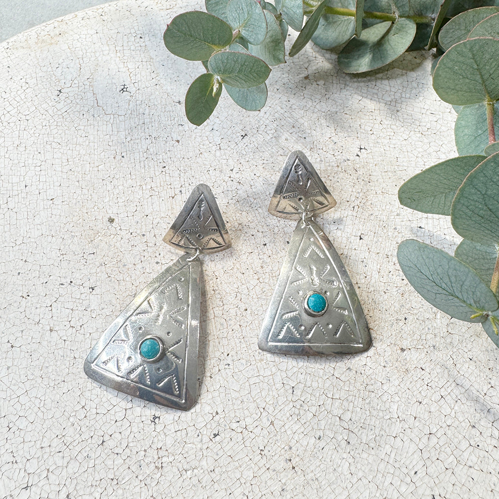 Vintage Mexico Triangle Turquoise Earrings