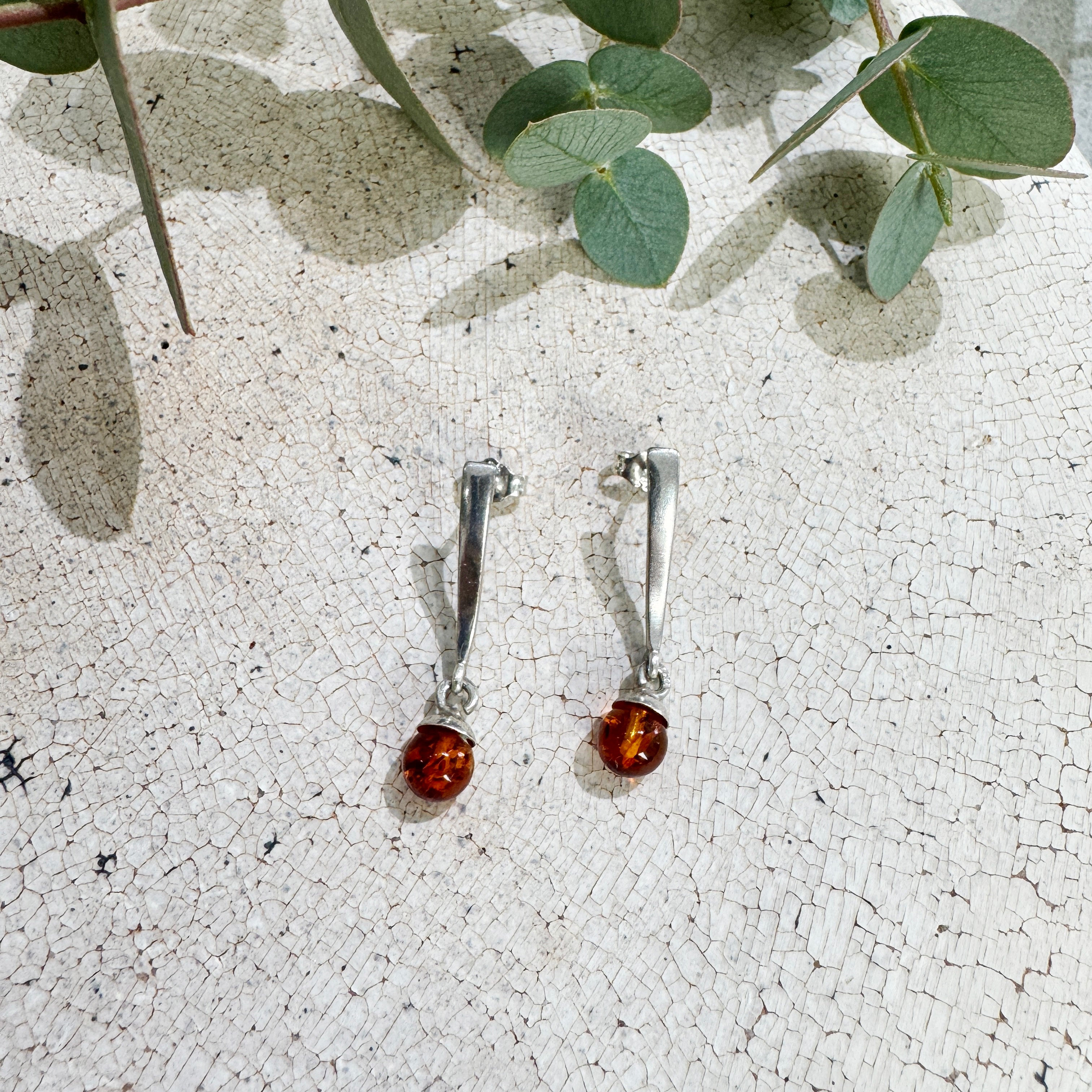 Vintage Silver Swing Amber Earring