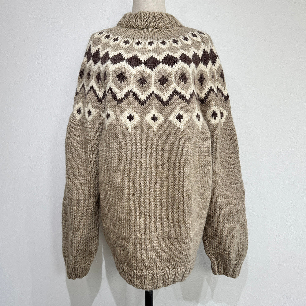 Vintage Nordic Pattern Oversized Hand Knit