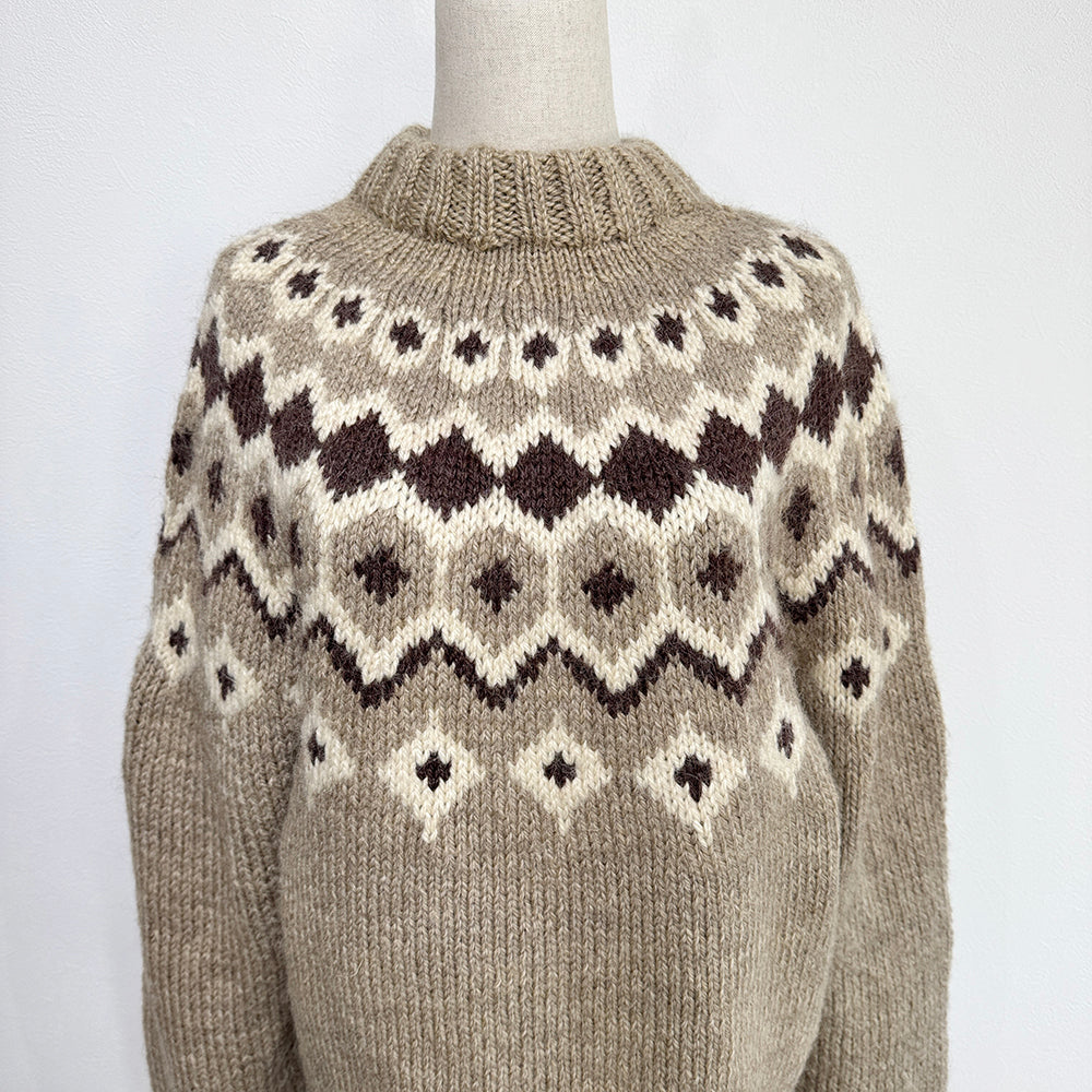 Vintage Nordic Pattern Oversized Hand Knit