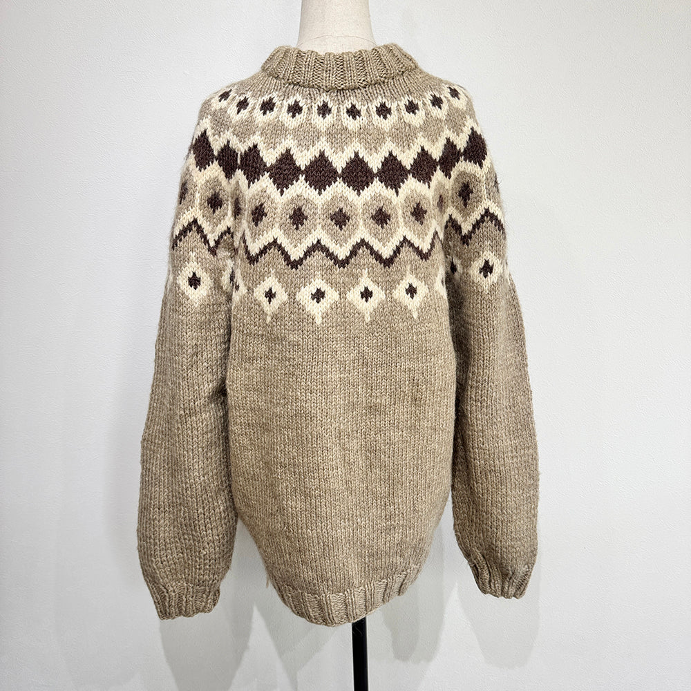 Vintage Nordic Pattern Oversized Hand Knit