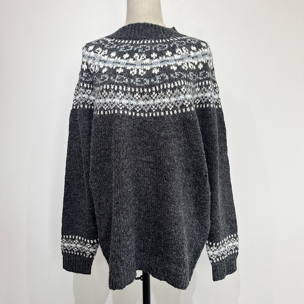 Vintage Nordic Pattern Oversized Hand Knit