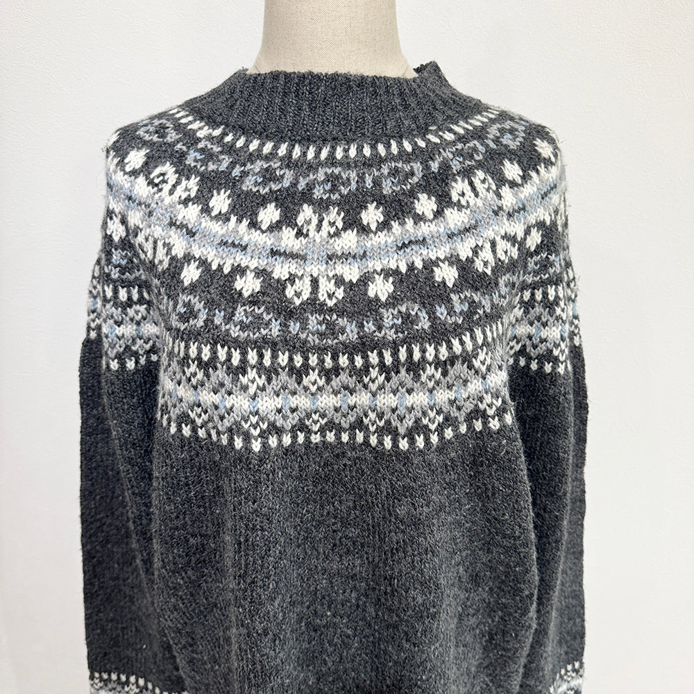 Vintage Nordic Pattern Oversized Hand Knit