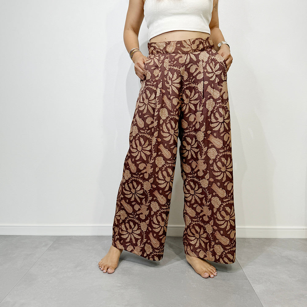 Pantalones con estampado de algodón y seda india