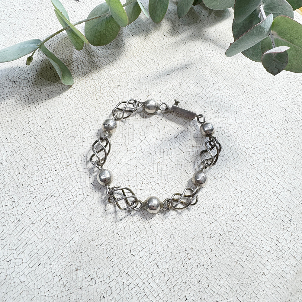 Pulsera de Bolas de Eslabones de Cadena de Plata Mexicana