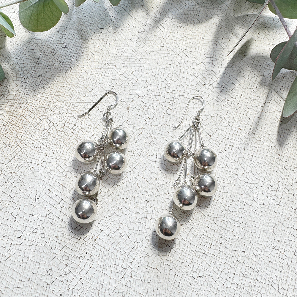 Vintage Silver Cluster Bead Dangle Earring