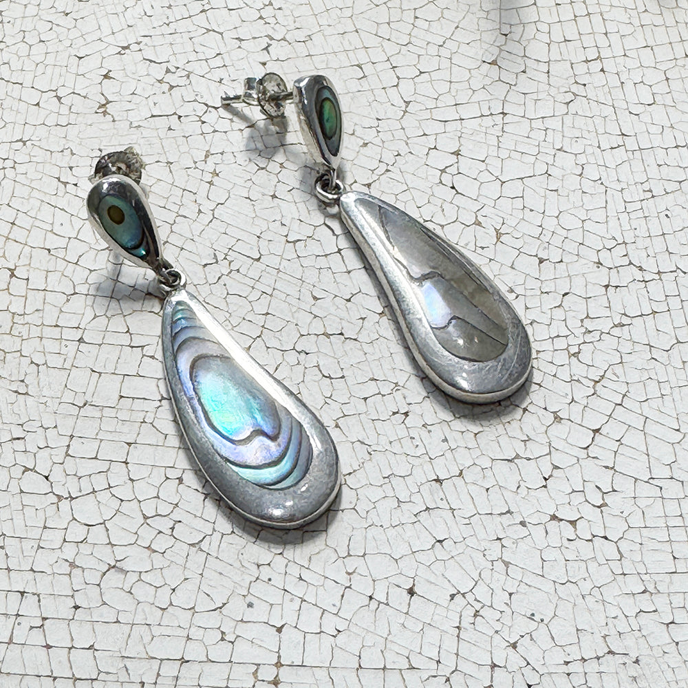 Vintage Silver Teardrop Abalone Earring