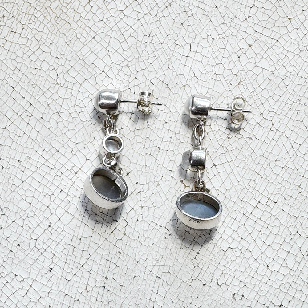 Vintage Silver Triple Stone Earrings