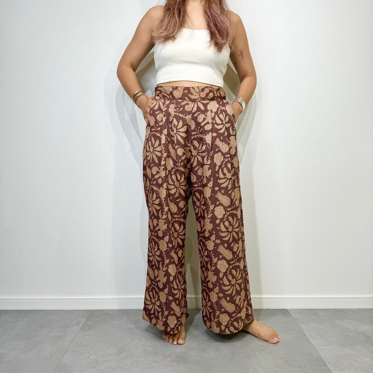 Pantalones con estampado de algodón y seda india