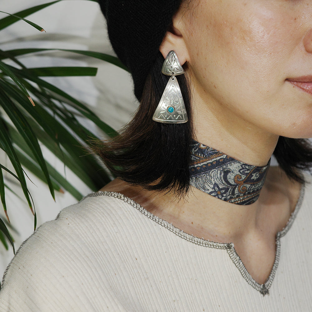 Vintage Mexico Triangle Turquoise  Earring