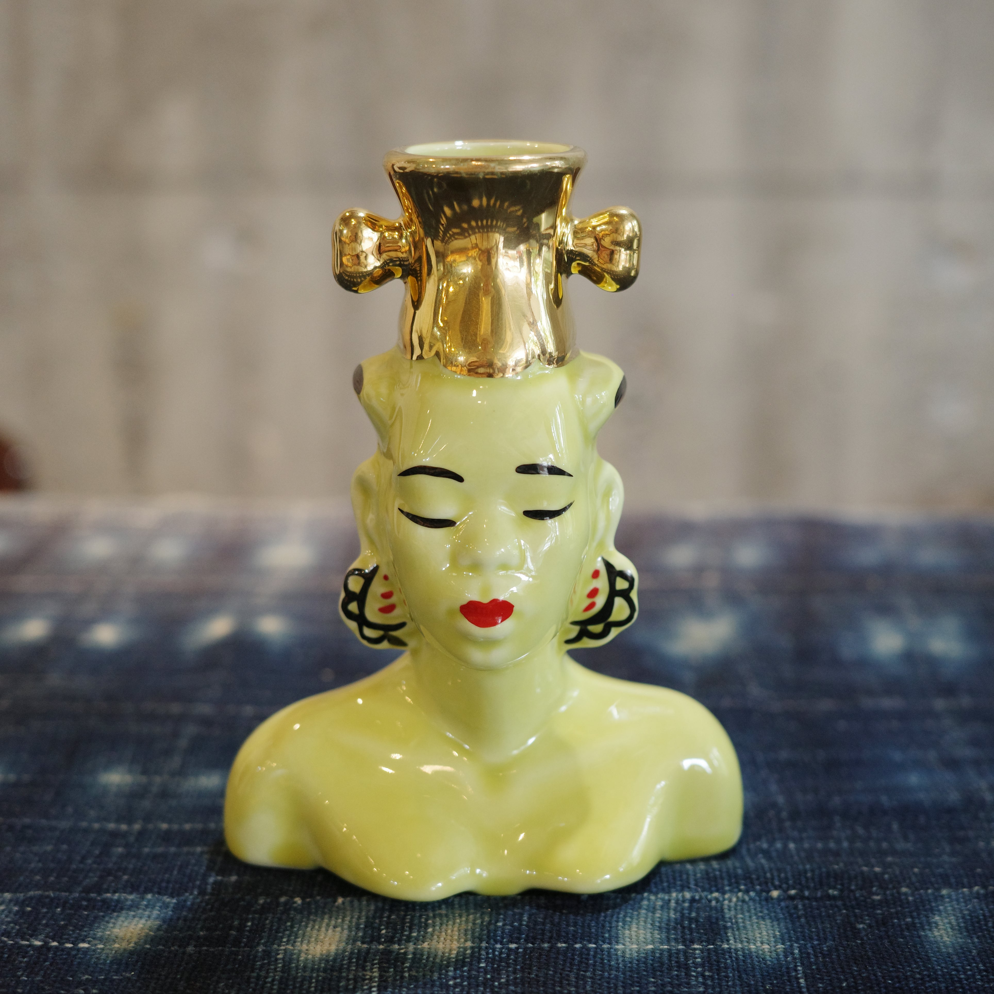 1950's Mid Century African Head Vase_Yellow  Woman's