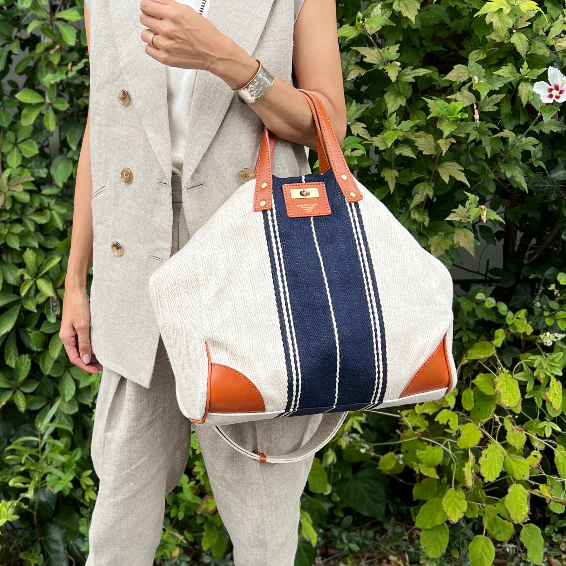 Herringbone Linen Tote Bag