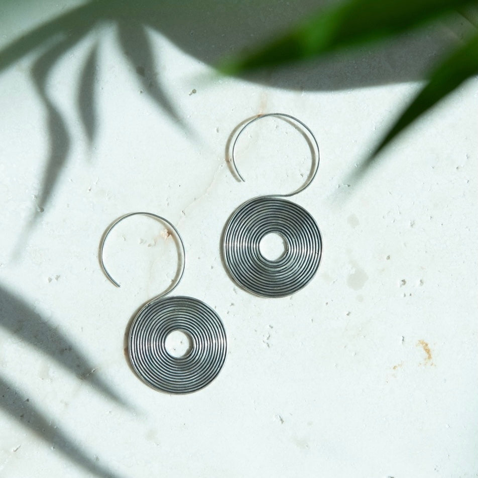 Swirl Silver Disk Earring